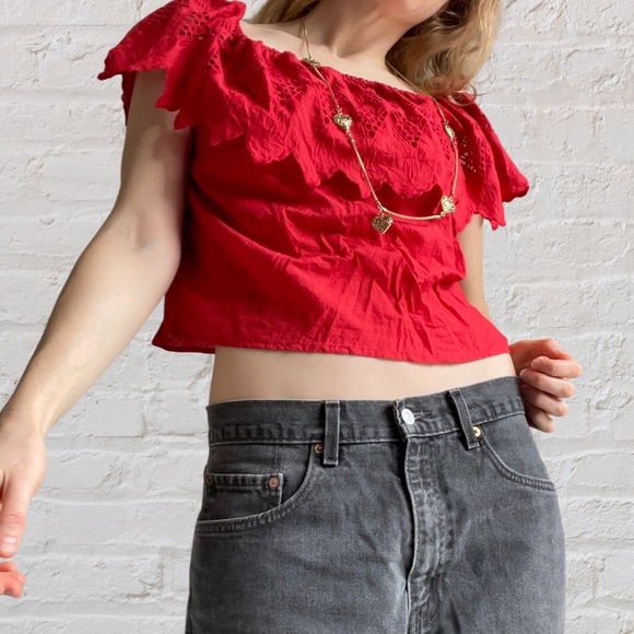 ZARA boho red off the shoulder top. Size xs-s. 100% cotton. - Picture 2 of 9